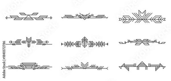 Fototapeta Line geometric elements set. Tribal ethnic decorative linear dividers.