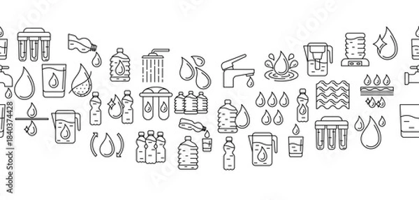 Fototapeta Water linear icons pattern. Aqua or liquid thin line illustration.