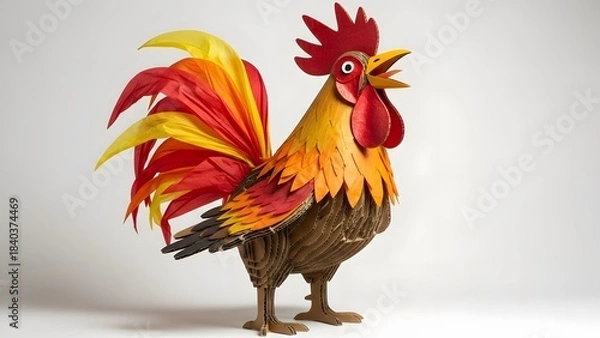 Obraz Adorable Handcrafted Paper Rooster | Bright Orange & Red Rooster Statue Collectible