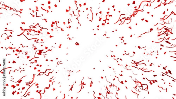 Fototapeta explosion of lucky red confetti. festive 3d render of falling streamers for chinese new year and asian holiday celebrations.