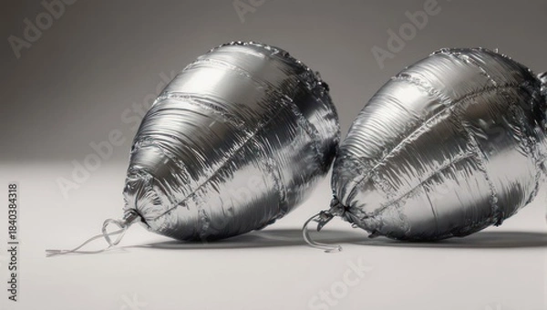 Obraz Two Silver Foil Balloons Resting on a White Surface.