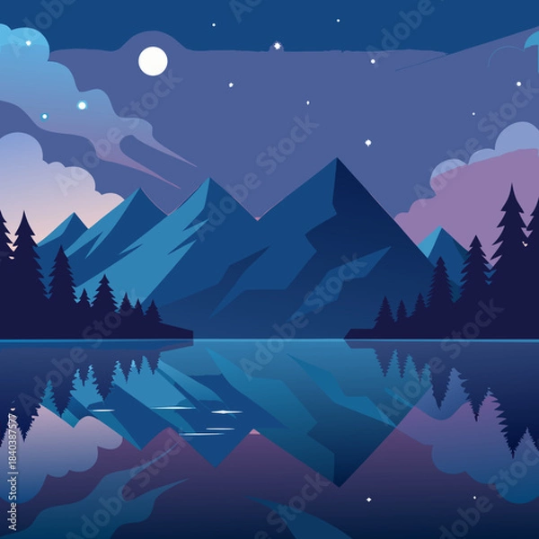 Obraz night landscape with mountains