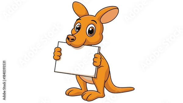 Obraz Cartoon Kangaroo Holding a Blank White Sign, Isolated on White Background, Cute Illustration