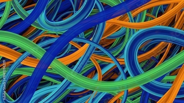 Obraz Abstract Colorful Dynamic Lines Background - Intertwined Tubes Pattern Modern Digital Art.