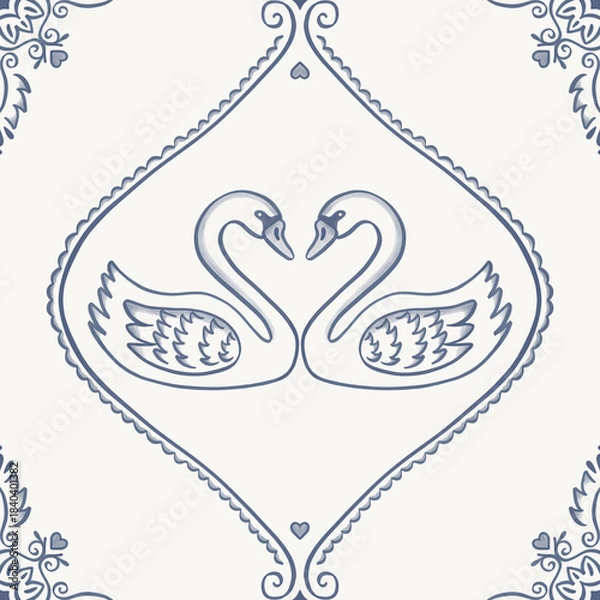 Obraz swan seamless delft tile inspired pattern