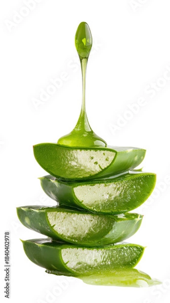 Fototapeta Stack of three aloe vera slices isolated on a white background
