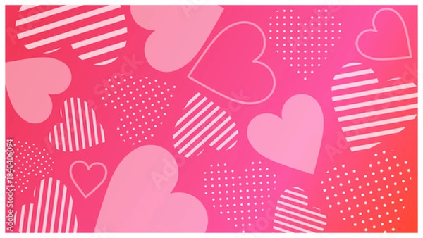 Obraz 光沢のある抽象ハートを散りばめたグラデーション背景テンプレート 赤 ／ ビジネスや広告デザインに