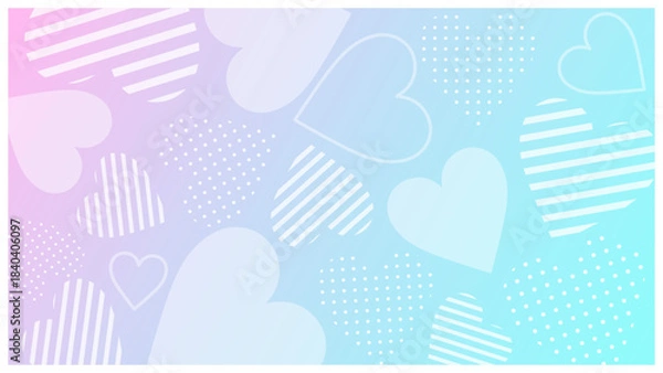 Obraz 光沢のある抽象ハートを散りばめた淡いグラデーション背景テンプレート 水色 ピンク ／ ビジネスや広告デザインに