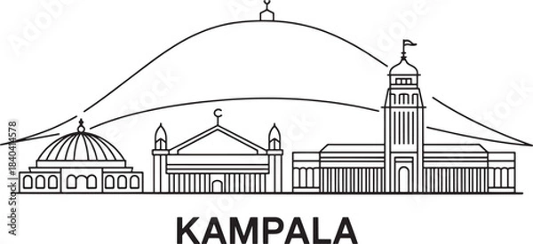 Fototapeta Kampala uganda skyline black linear silhouette with editable stroke line vector illustration city