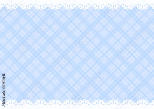 Obraz 背景　レースの飾りと斜めのチェック柄　青