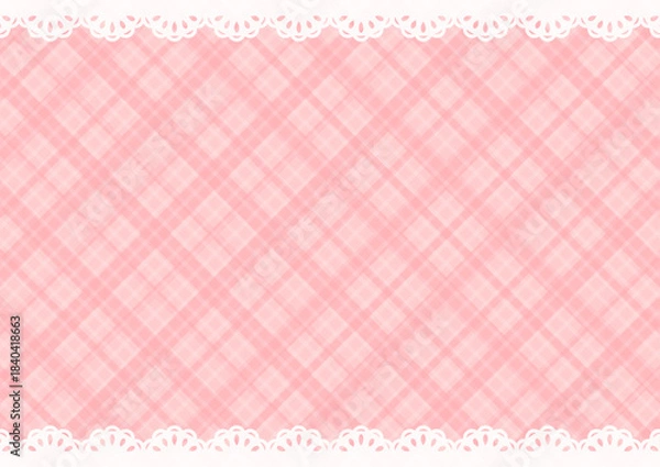 Obraz 背景　レースの飾りと斜めのチェック柄　ピンク