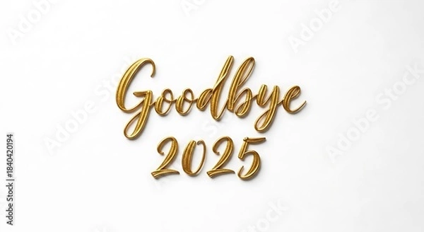 Obraz Golden goodbye 2025 text on a clean white background