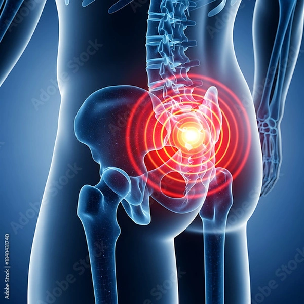Obraz X-ray visualization of severe sacroiliac joint pain causing radiating lower back discomfort