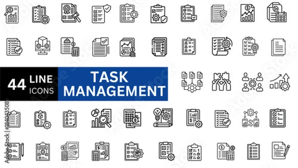 Fototapeta Task Management line icon set.