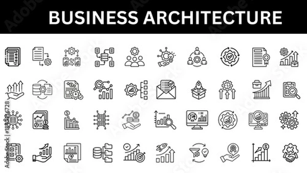 Fototapeta Business Architecture editable line icon collection. Vector illustration set 