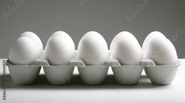 Fototapeta A dozen white eggs artfully arranged in a carton