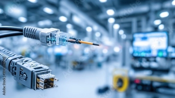 Fototapeta A fiber optic cable being spliced using technology