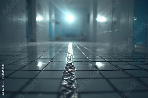 Fototapeta Close-up of ceramic tile floor in a modern interior setting