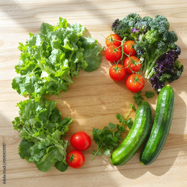 Obraz Fresh Salad Ingredients Flat Lay