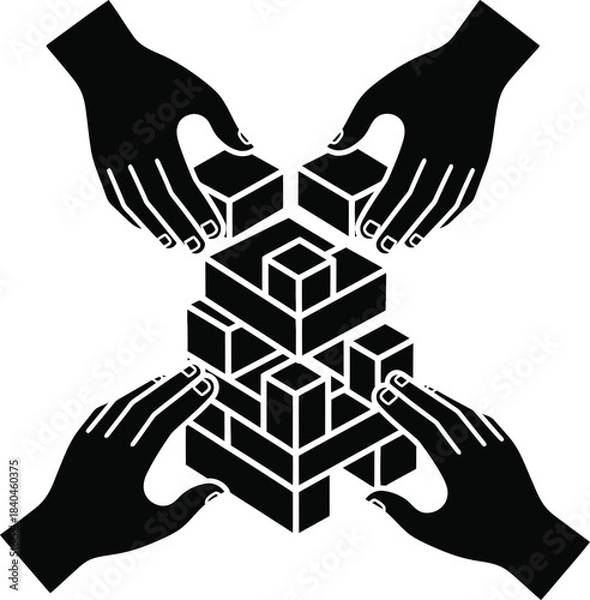 Fototapeta Teamwork Hands Building Blocks Concept