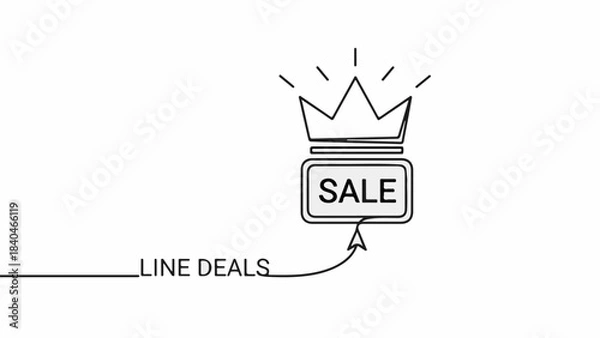 Fototapeta Crown symbolizing a royal sale with a line pointing to the word 'SALE'