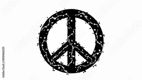 Fototapeta Peace symbol adorned with glowing fairy lights, a beacon of hope and harmony