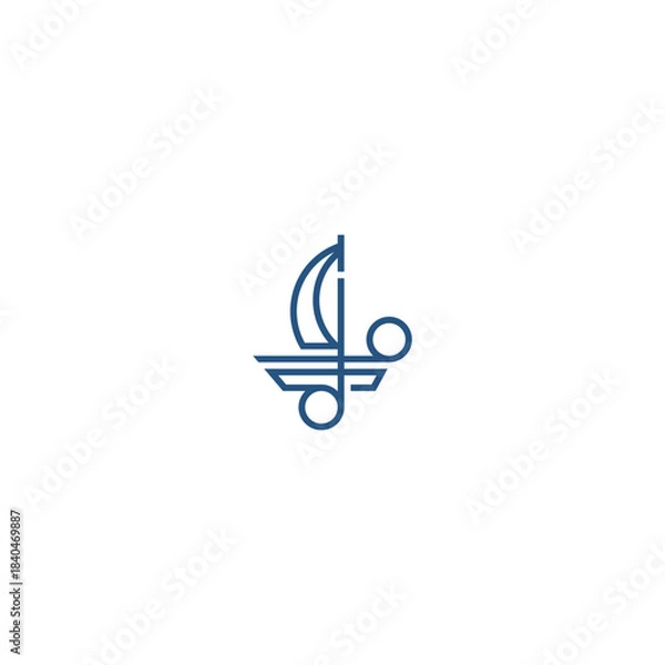 Fototapeta Scissors shaped sailboat logo on white background.