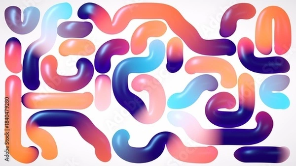 Obraz abstract multicolored geometric tube shapes isolated on white background, simple horizontal wallpaper. Digital 3d illustration