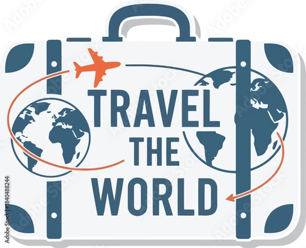Fototapeta Global Travel The World Vector Icon With Suitcase And Airplane