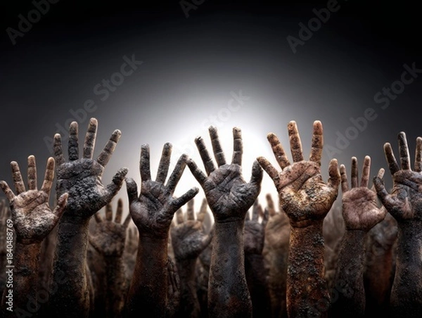 Fototapeta Raised hands in solidarity showcasing unity and diversity  