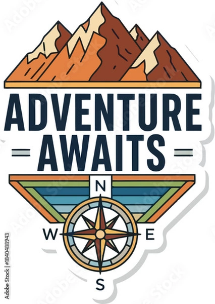 Fototapeta Mountain Adventure Awaits Vector Badge With Compass And Trees