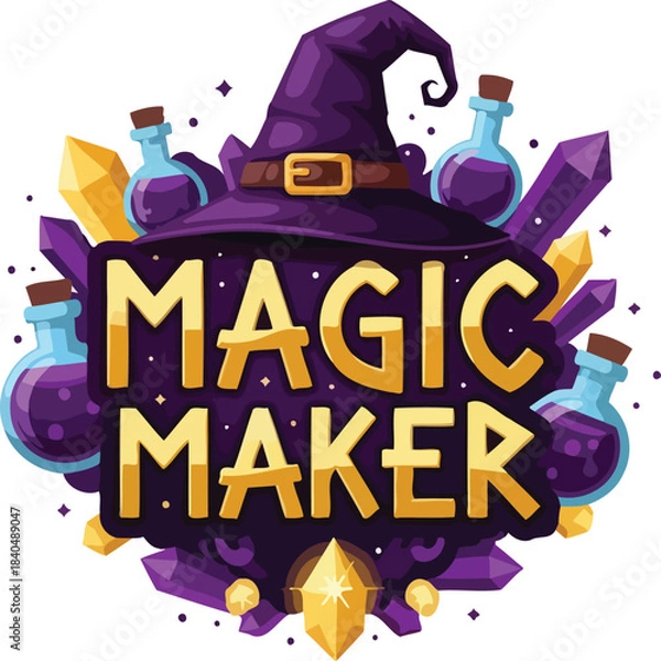 Fototapeta Mystical Magic Maker Vector Badge With Witch Hat And Potion