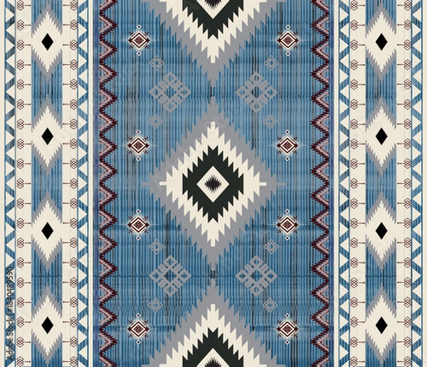 Obraz Geometric fabric art, vertical, blue background, vertical vector image.
