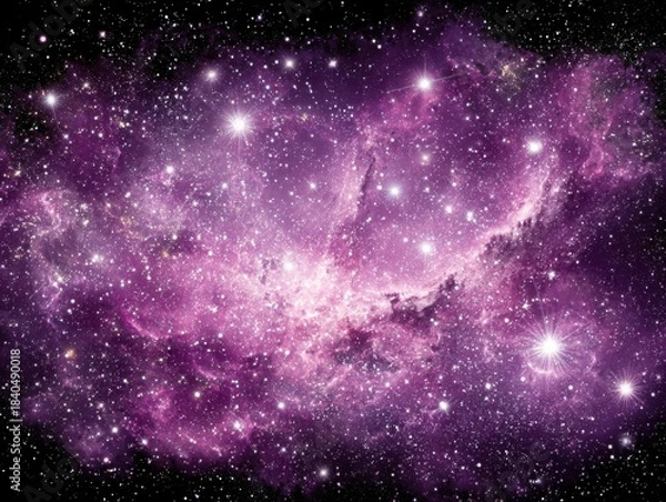 Fototapeta Vibrant purple nebula filled with stars in deep space  