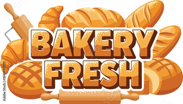 Fototapeta Fresh Bakery Basket Vector Illustration With Baguettes And Buns