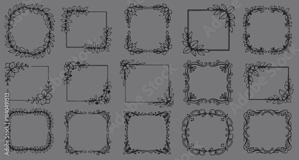 Fototapeta Elegant Hand-Drawn Floral Frame Collection for Design, Invitations, Branding & Decorative Art