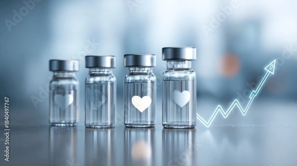 Fototapeta Vials with hearts and growth trend