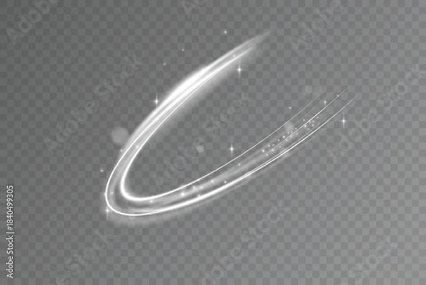 Obraz White neon light frame with glowing effect. Shining elliptical ring, fast light streaks, abstract motion lines, glowing circular stroke, futuristic speed wave on transparent background.