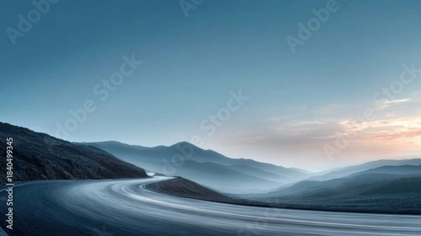 Fototapeta Winding road through misty mountainscape