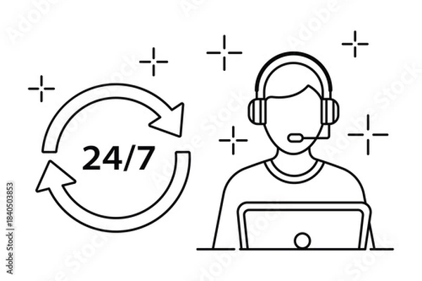 Fototapeta 24/7 Customer Support Service Agent Headset Icon Vector 