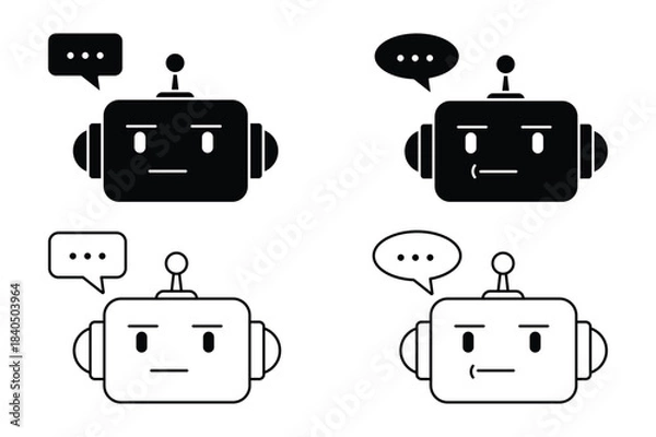 Fototapeta Robot Chatbot Character Icons Outline and Solid Vector Set