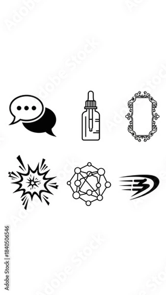 Fototapeta Abstract icons set communication technology science and speed element symbols for branding design vector illustration isolated on white background