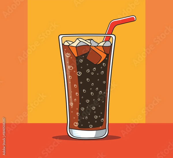 Fototapeta glass of Cola with ice illustration