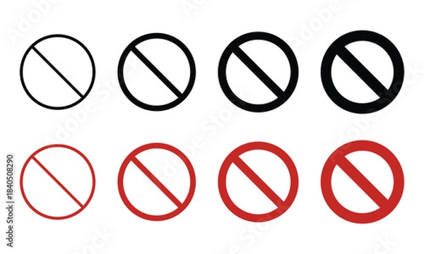 Fototapeta No symbol prohibition sign illustration. Red circle with diagonal slash, general ban icon, empty no entry symbol vector. Universal prohibition graphic for warning, safety. Red circle.