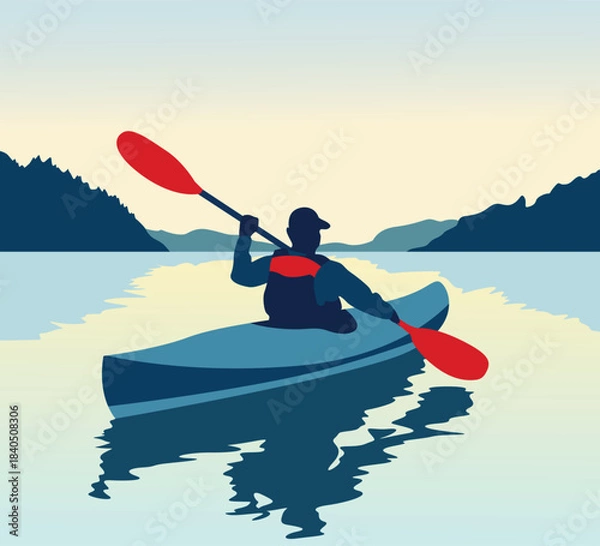 Obraz kayaking on the river landscape illustration