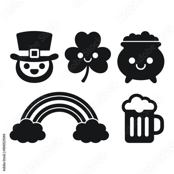 Fototapeta St. patrick's day icons: leprechaun, clover, pot of gold, rainbow, beer mug