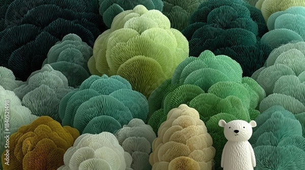 Fototapeta Elegant Ginkgo Leaves Line Art in Green Tones — Botanical Abstract Background