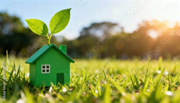 Obraz Green house plant realestate property investment house mortgage business inspires sustainable living and eco friendly home