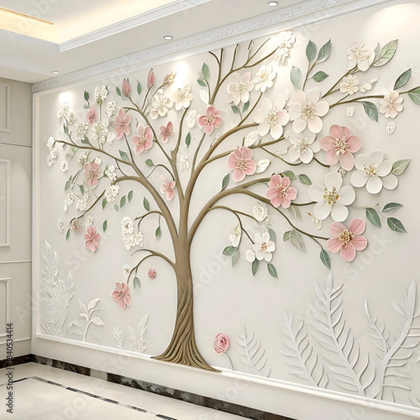 Obraz Blossom Tree 3D Wall Mural Interior Decor on transparent background