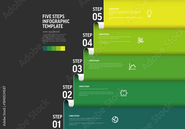 Obraz Five Steps Infographic Template with Gradient Green Design